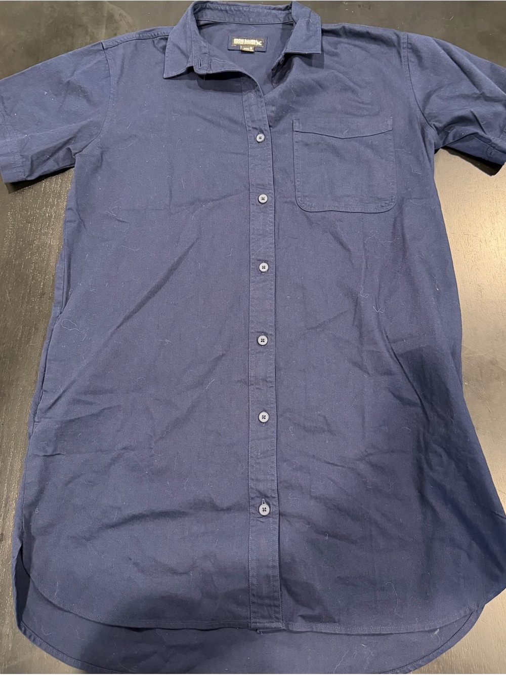 Eddie Bauer Navy Short-Sleeve Button Front Dress